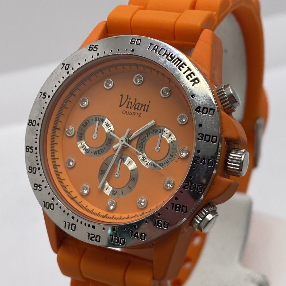 Vivani Vintage Orange Rubber Watch New Battery